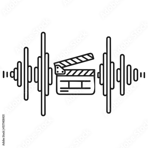 Clapperboard with Music Note Icon – Minimalist Film Audio Symbol, suitable for sound sync, music clip, and video edit concept