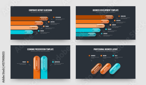 Digital Introduction Four Five Two Three Option Infographic Frame Template Vector Illustration Bundle. Project Development 4 5 2 3 Element Diagram Slideshow Layout Set.