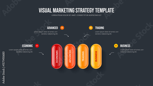 Project Plan 4 Step Diagram Slide Layout. Sales Report Frame Template Vector Illustration. Visual Launch Four Element Infographic Slideshow Design.