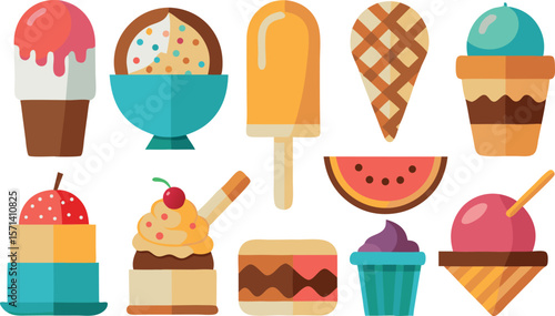  ice cream types icon set . vector icon set, 