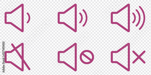 Speaker icons vector set in different stroke line style. Vector isolated Volume icon set in black outline. 