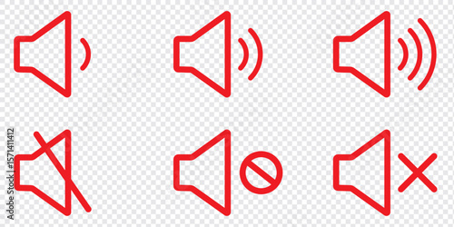 Speaker icons vector set in different stroke line style. Vector isolated Volume icon set in black outline. 