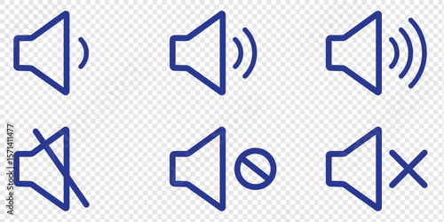 Speaker icons vector set in different stroke line style. Vector isolated Volume icon set in black outline. 