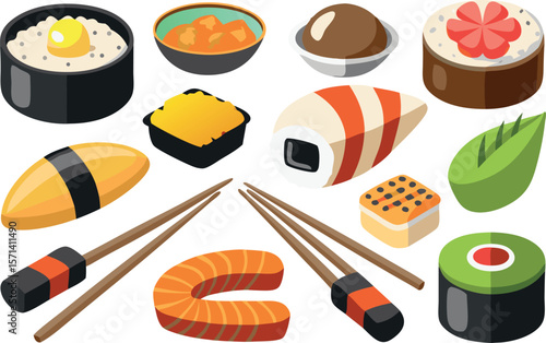  Japanese sushi icon set. vector icon 