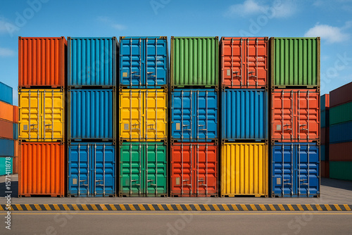 Stacked shipping containers colorful storage units industrial transport cargo containers freight containers