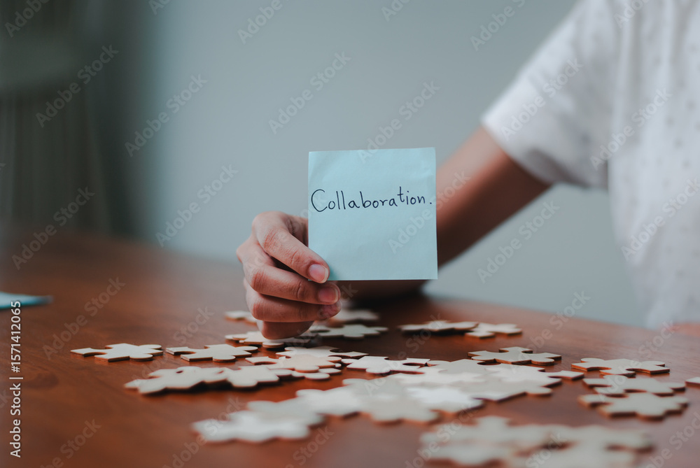 Obraz premium Collaboration workshop office creative session team building close-up business growth strategy