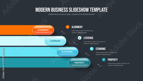 Modern Proposal Presentation Layout Vector Illustration. Consulting Report 4 Option Infographic Slide Design. Visual Campaign Four Element Diagram Frame Template.