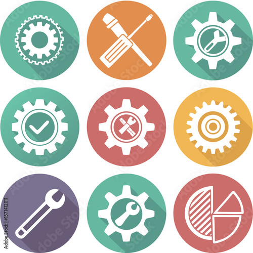 colorful flat design icon set for user interface