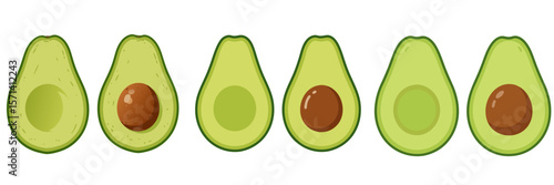 a set of cut avocados at different stages of ripeness