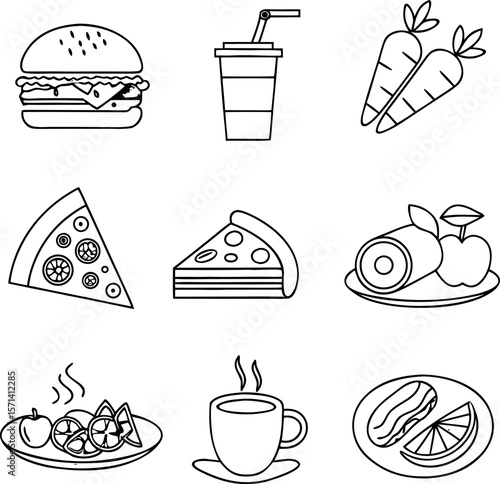  minimalist line icon set of food and beverage etc.