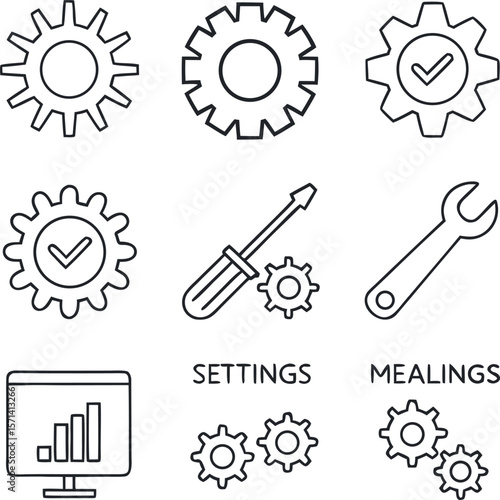  set of clean minimal line icons related to setting .