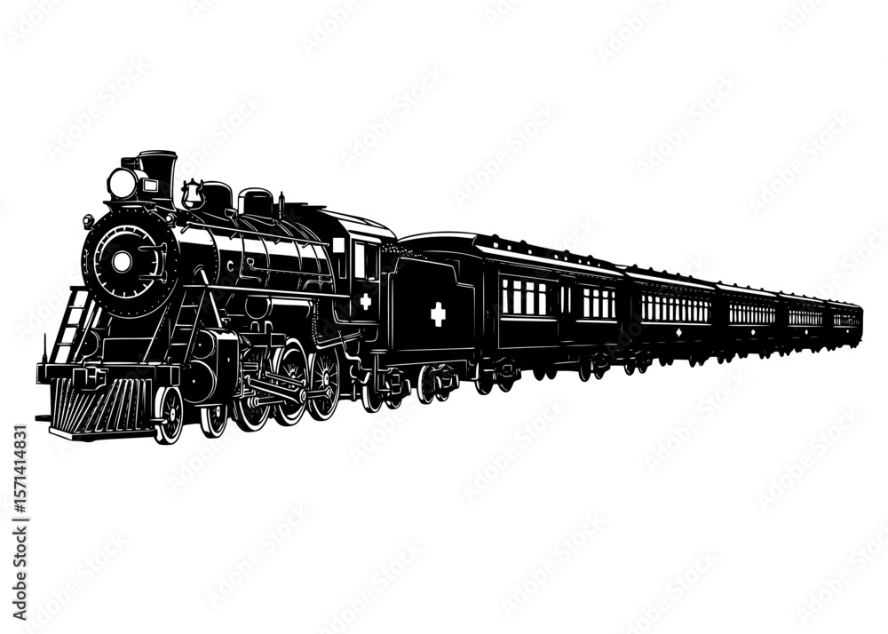 Obraz premium Vintage Steam Locomotive and Train Silhouette