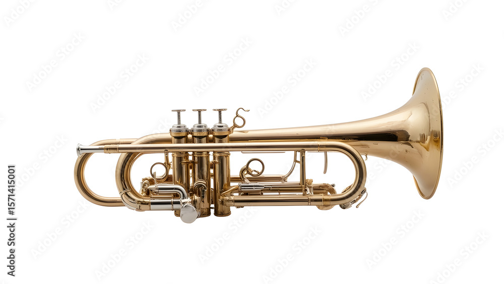 Obraz premium Isolated cornet brass instrument musical equipment wind instrument orchestra band jazz music trumpet horn on transparent background