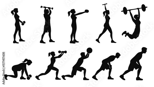 Fitness Exercise Silhouettes - Strength, Flexibility, and Movement in Black & White