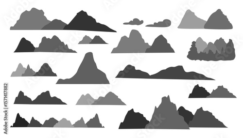 Mountain Adventure Silhouette Black and White Bundle Set