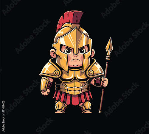 Cute Spartan Warrior Chibi Character Mascot