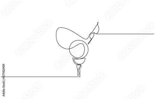 Single line drawing of a golf stick and ball. Represents precision, relaxation, and professional golf sport. Golf putter continuous one line drawing, Golf line icon.
