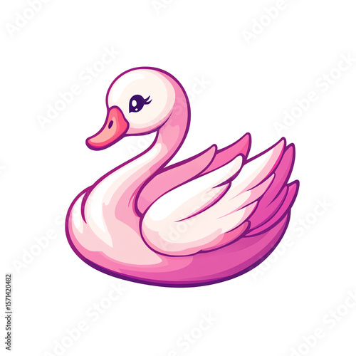 Fototapeta Naklejka Na Ścianę i Meble -  Adorable Pink Cartoon Swan Illustration