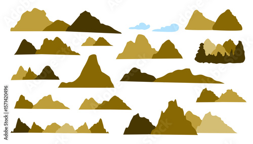 Mountain Adventure Silhouette Yellow Brown Color Bundle Set