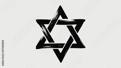 A black star of david painted with brush strokes on a white background in a simple graphic design