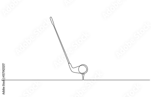 Single line drawing of a golf stick and ball. Represents precision, relaxation, and professional golf sport. Golf putter continuous one line drawing, Golf line icon.