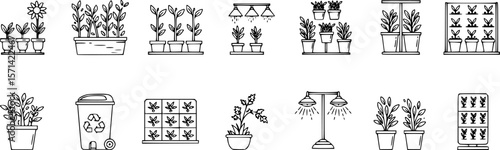 Plant growing line icons set. Spring growth stage, seeds, seedling, drought, soil testing, agriculture vector illustration. Outline signs for gardening