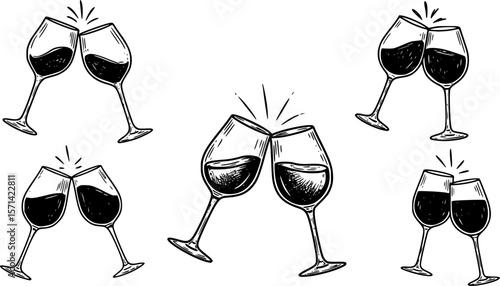 clinking wine glasses hand drawn vector sketch
