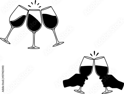 clinking wine glasses hand drawn vector sketch
