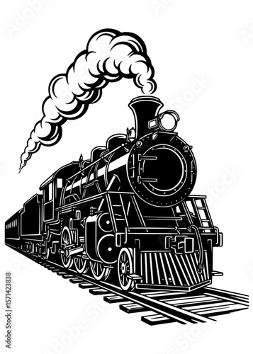 Vintage Steam Locomotive Silhouette on Tracks