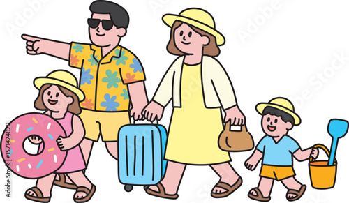 Happy Family Vacation Travel with Luggage Beach Trip Summer Holiday