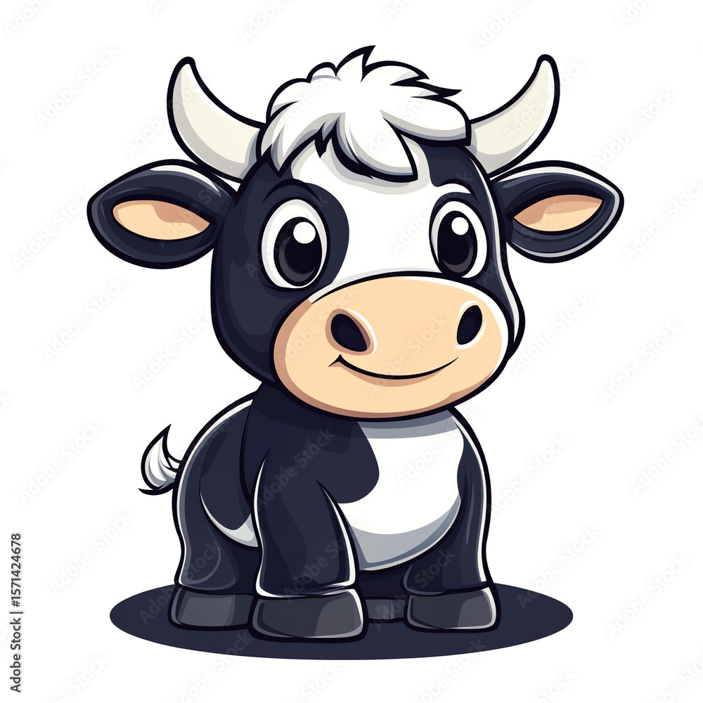 Obraz premium Adorable Cartoon Baby Cow: Black and White Calf Illustration