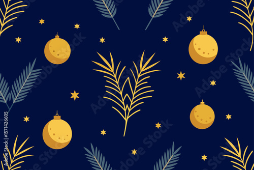 Elegant Seamless Pattern Of Golden Christmas Ornaments