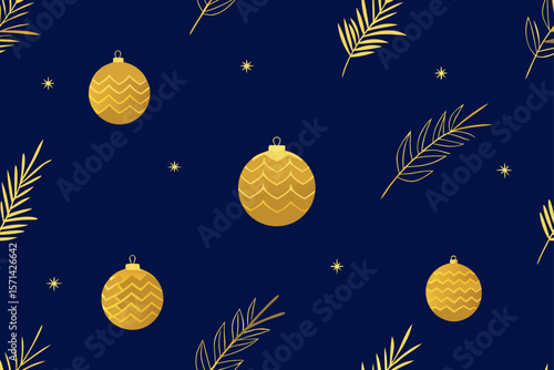 Elegant Seamless Pattern Of Golden Christmas Ornaments