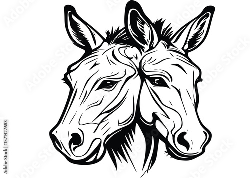 Two heads donkey vector illustration
