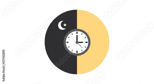 Equal hours icon depicting day and night for Autumn equinox day  
