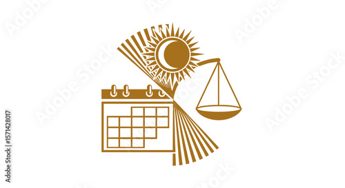 Calendar illustration with sun, moon, and scales for Equinox Day  