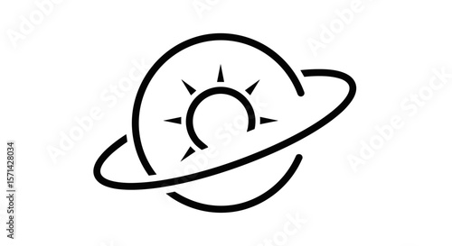 Sun icon inside a planet ring symbolizing equinox day  