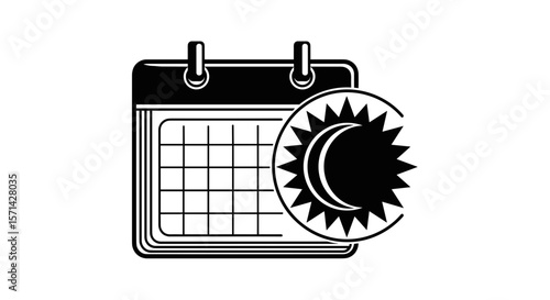 Calendar icon representing equinox day with sun and moon symbol  