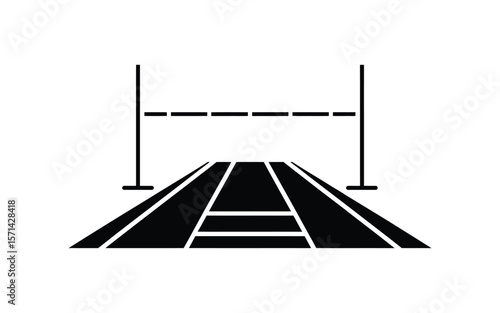 Flat black icon of long jump setup with runway

