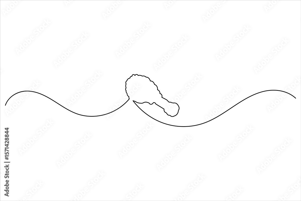 Obraz premium Fried chicken drumstick continuous one line drawing of white background with minimalist outline style