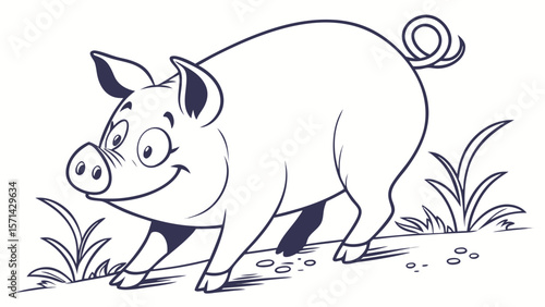 vector artwork of a pig in simple flat colora