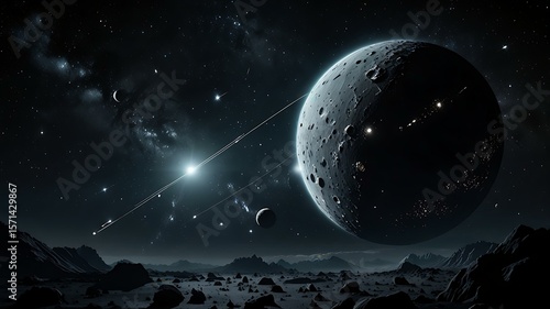 Fototapeta Naklejka Na Ścianę i Meble -  A futuristic space station observing a cosmic constellation.