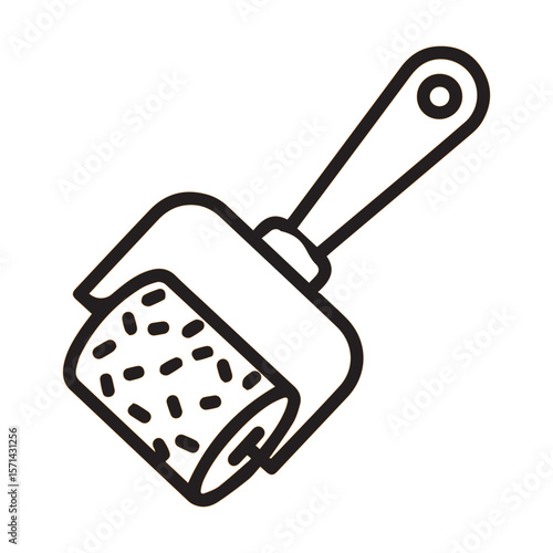 Simple black line drawing of a lint roller with a handle and sticky surface