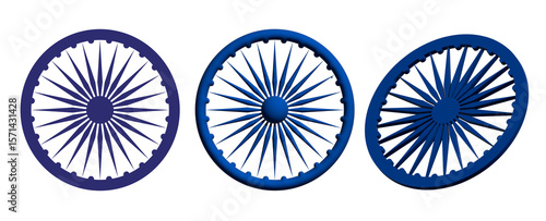 Set of Ashoka Chakra on white background 