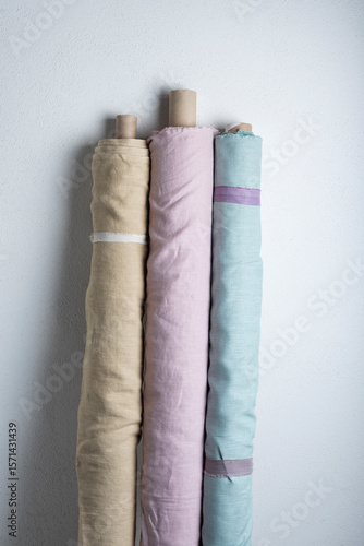 Rolls of natral linen fabric