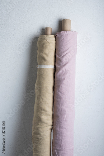 Rolls of natral linen fabric