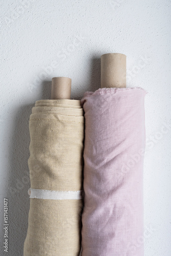 Rolls of natral linen fabric