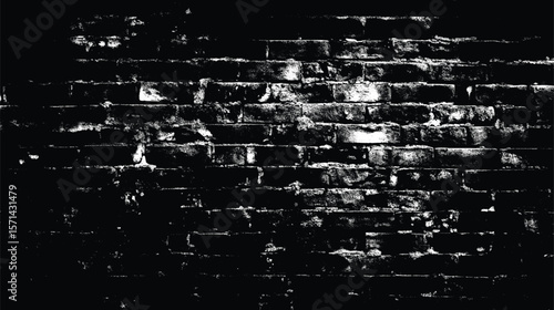 A stark black and white image of a weathered brick wall with visible texture and shadows cast upon it