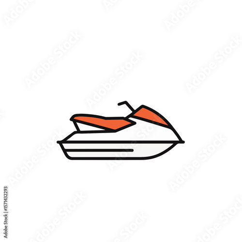 A illustration of a vibrant orange and white Jet ski with a black outline.