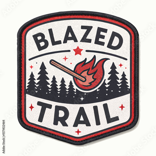 Stylized patch showing a blazed trail marked by a matchstick icon in vibrant colors.